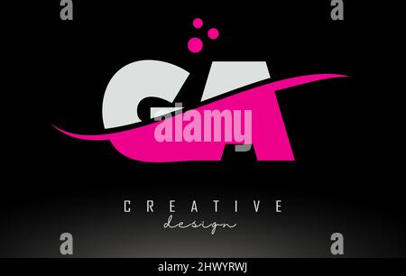 GA G A white and pink Letter Logo with Swoosh and Curved Lines. Stock Vector