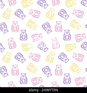 Seamless pattern with sweet jelly bears. Colored candies on white background. Vector illustration. Stock Vector