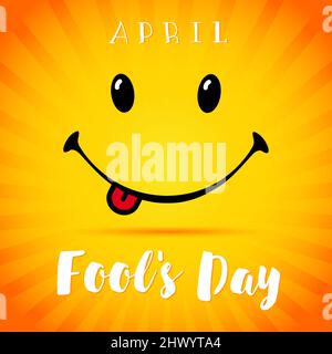 Happy April Fool's Day congrats. Smiling yellow greeting card with text. Isolated abstract graphic design template. Cute greeting card concept. Callig Stock Vector
