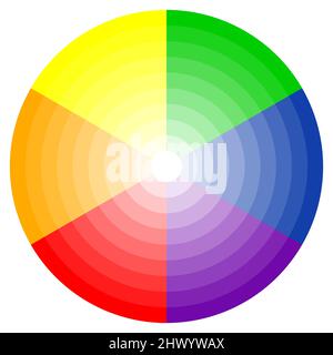 illustration of printing color wheel with six colors in gradations Stock Vector