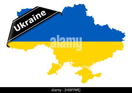 eps vector illustration with silhouette of country ukraine with country colors and black mourning banner for war 2022 Stock Vector