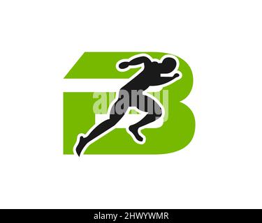 Sport Running Man Front View On Letter B Logo. Running man Silhouette Logo Template For Marathon, template, Running Club Or Sports Club Logo Stock Vector