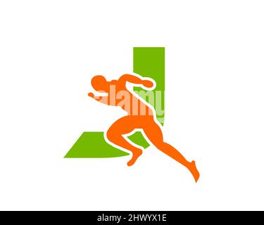Sport Running Man Front View On Letter J Logo. Running man Silhouette Logo Template For Marathon, template, Running Club Or Sports Club Logo Stock Vector