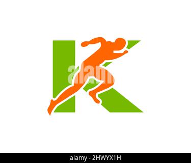 Sport Running Man Front View On Letter K Logo. Running man Silhouette Logo Template For Marathon, template, Running Club Or Sports Club Logo Stock Vector