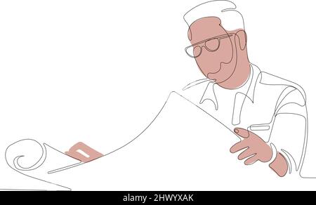 Continuous architect engineer working planning Stock Vector