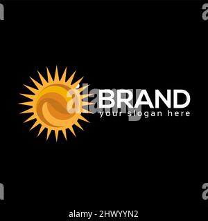 Sun logo vector. Flat design. Vector Illustration on black background. Stock Vector