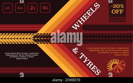 Tire track poster sale card banner background Stock Vector