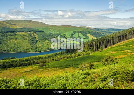 The view from Bwlch y Waun across to Waun Rydd and the Talybont Reservoir in August Brecon Beacons National Park Stock Photo