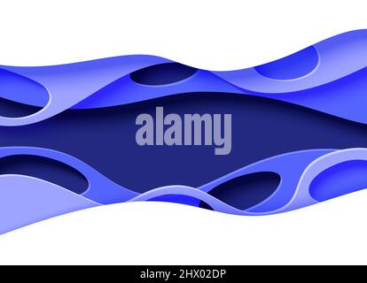 Abstract background in paper cut style. Wavy pattern with holes. 3d realistic blue smoth shapes. Water deep template for for save the Earth posters Stock Vector