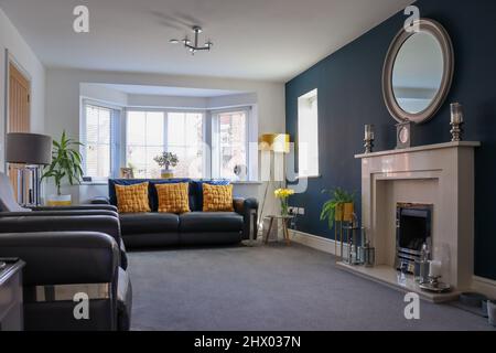 Home interior with lounge, sofa and modern decor Stock Photo