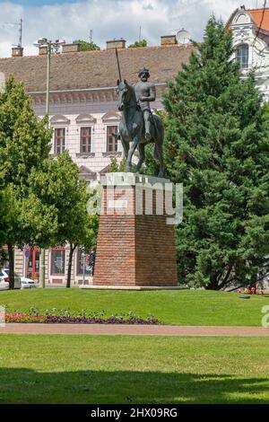 Szeged, Hungary - June 16, 2021: Equestrian Statue of King Bela IV. at Szechenyi Park in Szeged, Hungary. Stock Photo