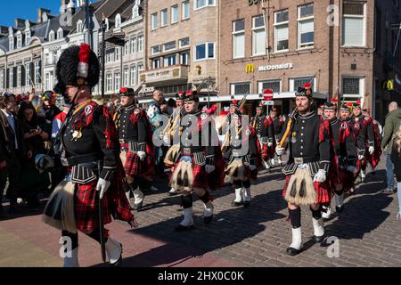 Lively parade at the 2022 Maastricht Carnival in South Netherlands.  Many bands, performance groups and individuals performed in the parade. Stock Photo