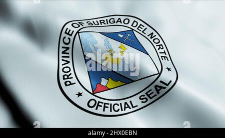 3D Illustration of a waving Philippines province flag of Surigao del Norte Stock Photo