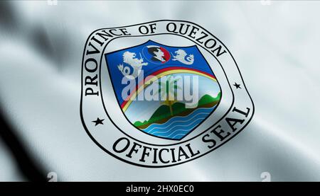 3D Illustration of a waving Philippines province flag of Quezon Stock Photo