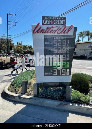 Gas prices in Los Angeles, CA March 2022 Stock Photo