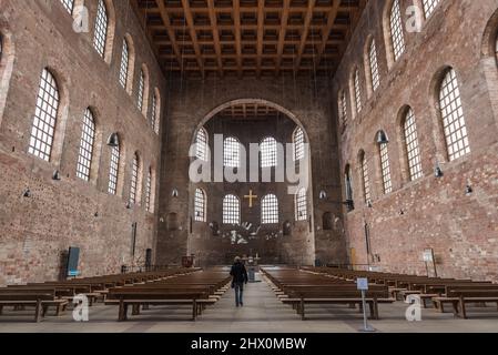 Trier, Rhineland-Palatinate - Germany - 04 15 2019 - The symmetric interior design of the Basilica of Constantine - Aula Palatina facing north Stock Photo