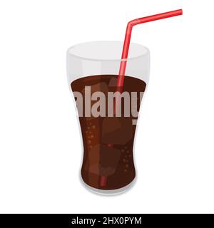 Cola glass with ice cubes isolated on white background, vector illustration Stock Vector