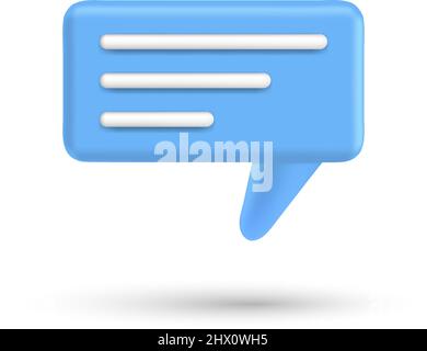 Speech bubble 3d box chat button. Message talk balloon in render style. Vector speak 3d icon illustration Stock Vector