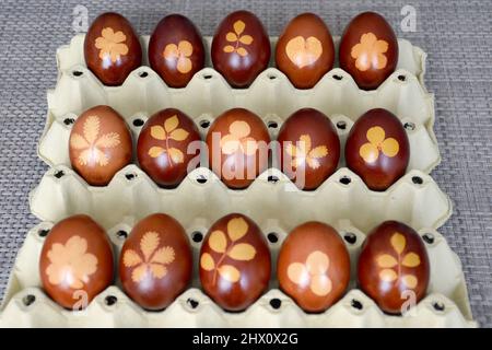 Easter eggs dyed with onion skins Stock Photo