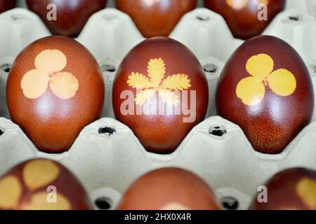 Easter eggs dyed with onion peel Stock Photo