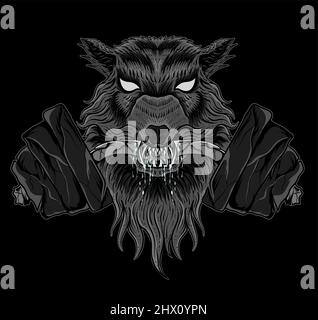 illustration vector angry wolf head with barbel Stock Vector
