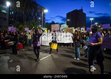 Malaga, Spain. 08th Mar, 2022. Demonstrators play instruments as during a demonstration against gender based violence. Under the main slogan: 'Women together are unstoppable', dozens of women organizations took to the streets on 8 March in a massive protest against women violence after relaxing the measures against coronavirus pandemic. Credit: SOPA Images Limited/Alamy Live News Stock Photo