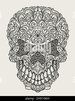 illustration vector skull ornament pattern style Stock Vector