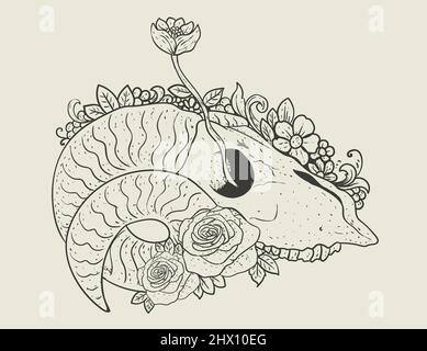 illustration vector goat skull with flower ornament Stock Vector