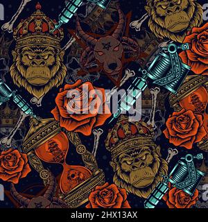 vintage tattoo background seamless ornament Stock Vector