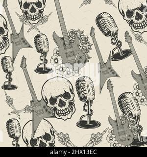 vintage seamless background with rock music ornament Stock Vector