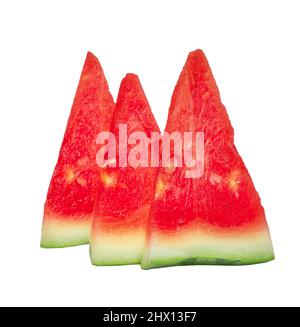 Three triangular piece of red watermelon isolated on white background Stock Photo