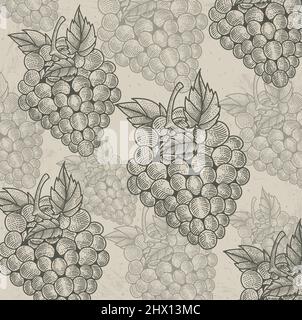 vintage seamless background with grape fruit Stock Vector