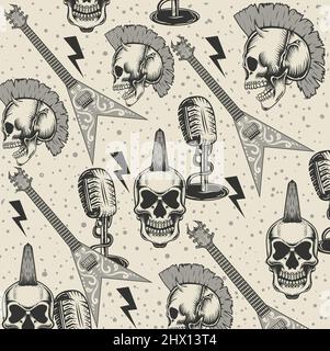 Vintage seamless background with punk rock pattern Stock Vector