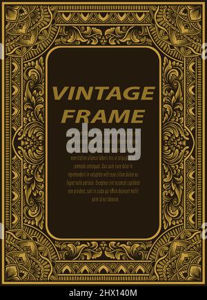 Vintage border frame with engraving ornament Stock Vector