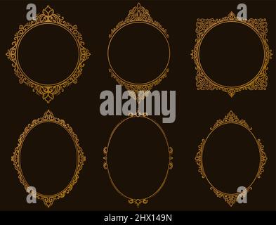 Set of vintage frames and borders gold color Stock Vector
