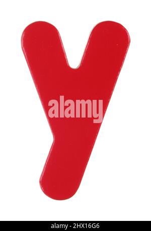 lower case y magnetic letter on white with clipping path Stock Photo