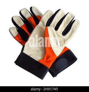 Leather Work Gloves Cut Out on White. Stock Photo