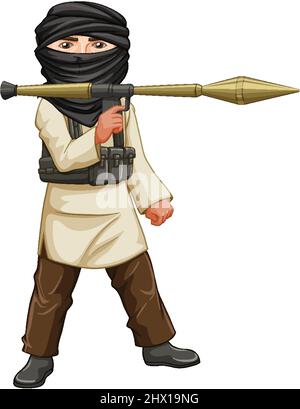 Terrorist holding RPG on white background illustration Stock Vector