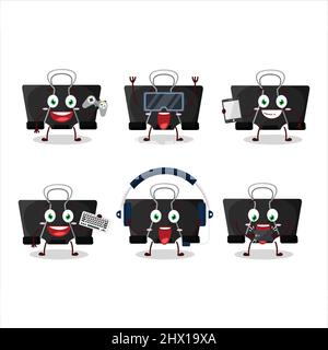 Binder clip cartoon character are playing games with various cute emoticons. Vector illustration Stock Vector