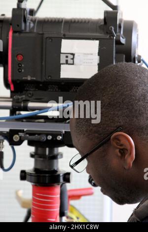 Filming cinema scene crew in action Stock Photo