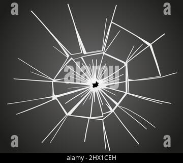 Glass cracks. Broken ice. Bullet marks on transparent surface, electronic display, window. Vector sketch illustration. Stock Vector