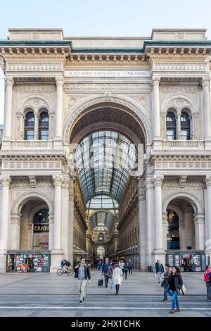 Architectural detail of the Galleria Vittorio Emanuele II, Italy's oldest active shopping gallery and major landmark, located at the Piazza del Duomo Stock Photo
