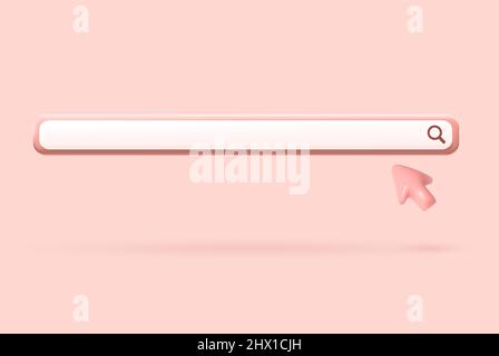 Search bar 3d. Realistic blank browsing line with arrow for modern interface. Vector render design element. Stock Vector