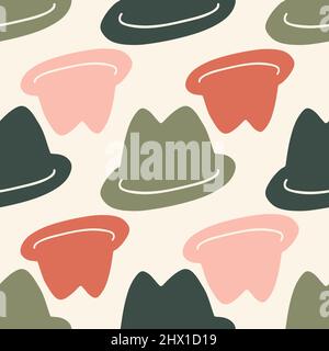 Vintage hats in different colours on sandy background. Stock Vector