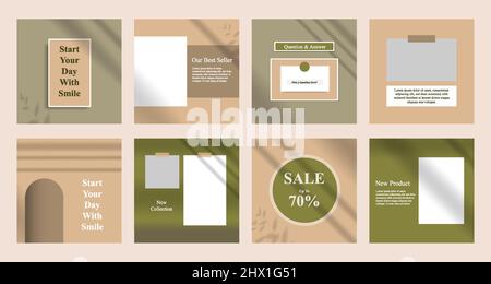 Minimal modern fashion and beauty social media post banner collection kit. Including sale, photo isolated product display, tips template layout design Stock Vector