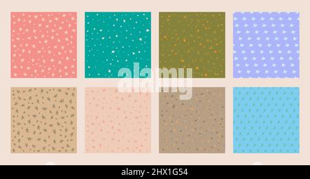 Set collection of bamboo tree leaf seamless pattern in multicolored background. Vector illustration Stock Vector