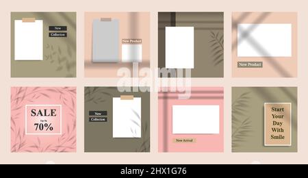 Minimal modern fashion and beauty social media post banner collection kit. Including sale, photo isolated product display, tips template layout design Stock Vector