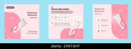 Minimal beauty cosmetic social media square post banner in pink color background. Suitable for product knowledge, display, price, catalog tips templat Stock Vector