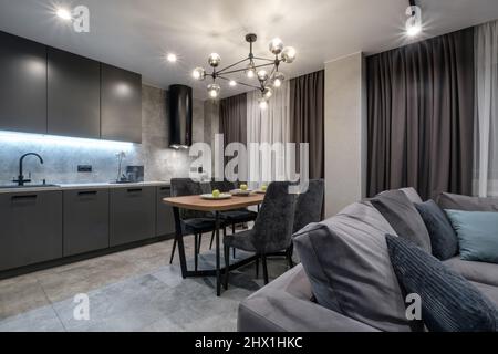 Photo inspiration: Fresh Look at Interior Of The Small Living Equipped Kitchen In Studio Apartments