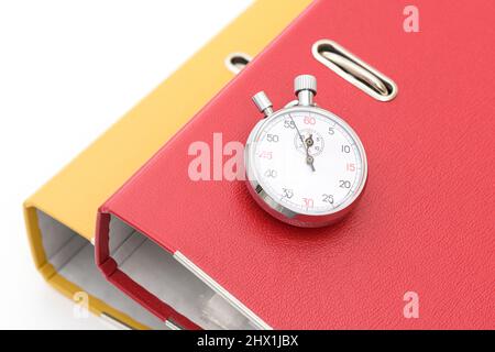 Yellow, red  and gray office folders on the white background. Stock Photo